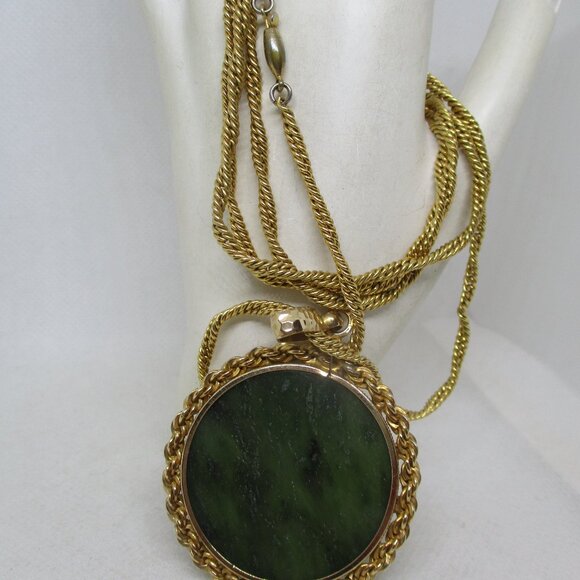 41.6 GRAMS 12K Gold HUGE JADE Pendant Necklace